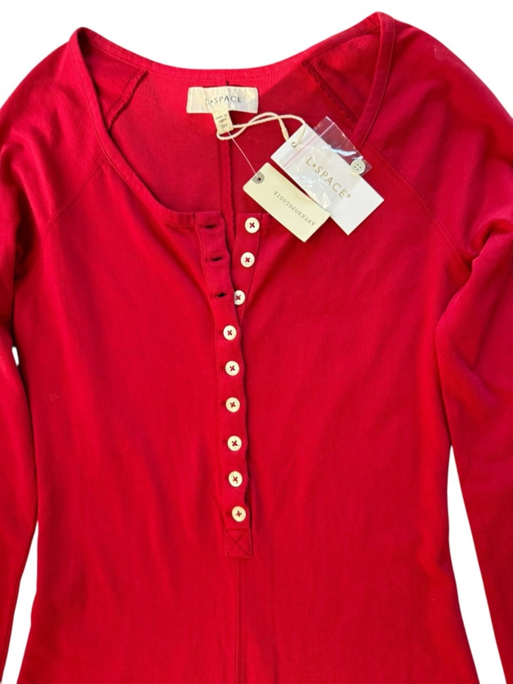 L*Space Women Red Henley Maxi Dress Long Sleeve Button Front Size S NWT - Picture 7 of 10